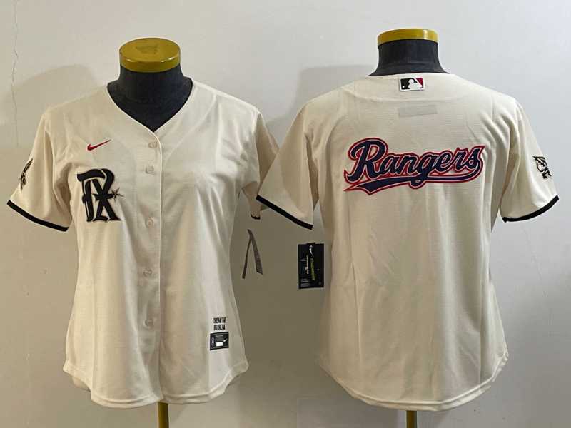 Women%27s Texas Rangers Big Logo Cream 2023 City Connect Stitched Baseball Jersey